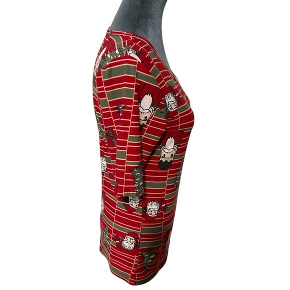 LulaRoe- stretch- Santa Trees Red Medium- Christmas Short Sleeve Holiday - Picture 3 of 7